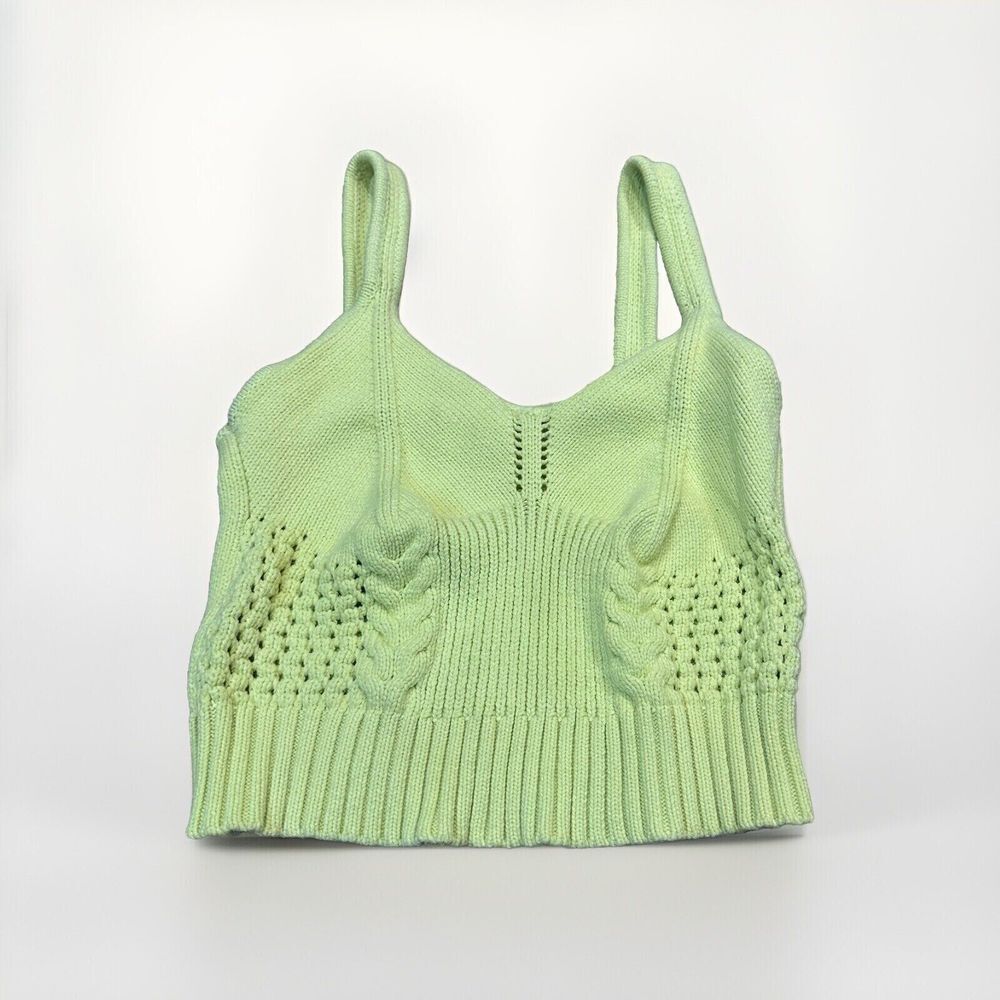 LUSH Lime Green Cotton Crop Tank Top Crochet Women's Size Small Sleeveless EUC